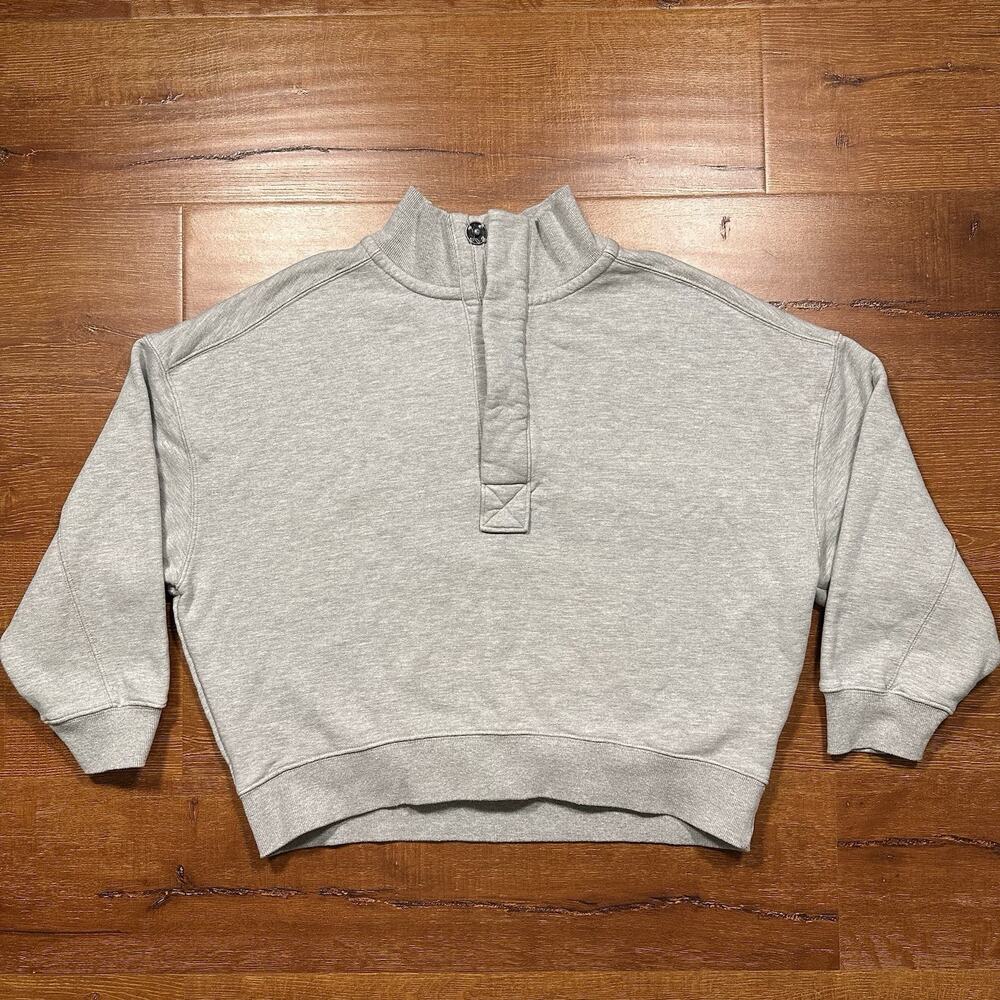 We The Free Oversized Sweatshirt Womens M Gray Sweater Button Front Mock Neck